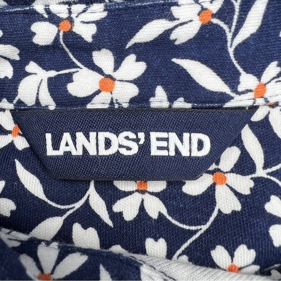 Lands End Blue Floral Cotton Dress Collared Stretch Knee Length - Picture 9 of 10